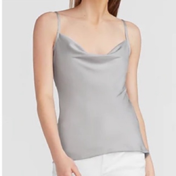 Express Tops - Express Satin Cowl Neck Cami in Silver